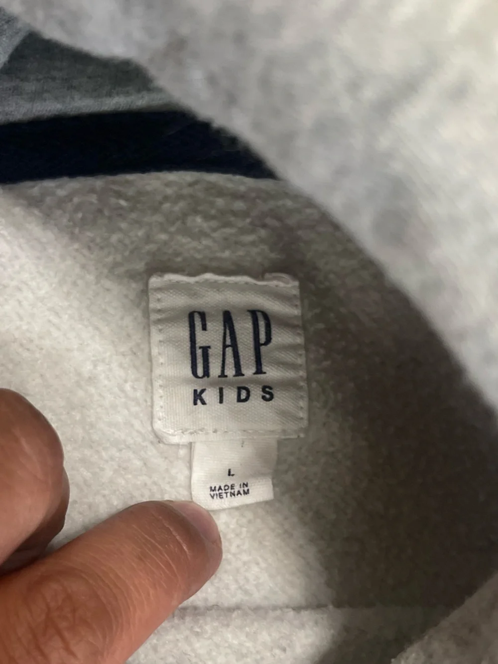 GAP Kids Light Gray Hooded Pullover with Navy Logo (L)